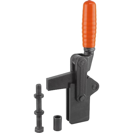 Toggle Clamp Heavy Version Steel, Vertical Foot, Comp:Plastic, Comp:Orange, M=M12X100